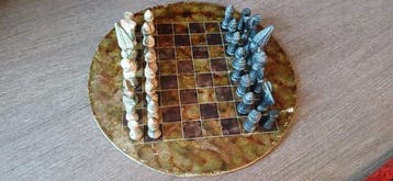 Tribal handcrafted artdeco soapstone chess set complet with