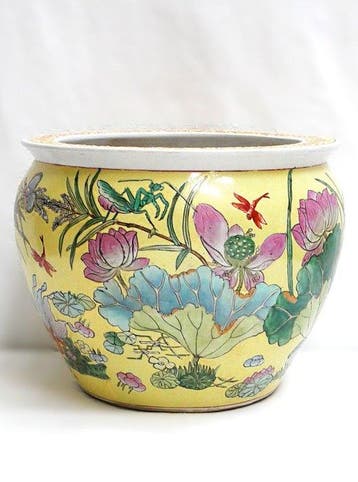 Pot de fleurs - Porcelaine - émail peint à la main