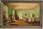 W. Ninger (XIX) - Interno domestico stile Biedermeier, Antiek en Kunst