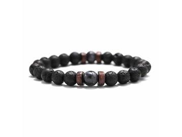 Veiling - Heren Armband Lava Steen Zwart, Handtassen en Accessoires, Armbanden, Nieuw