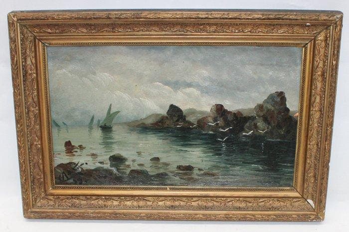Spaanse school (XIX) - Amanecer sobre la costa - NO RESERVE, Antiek en Kunst, Kunst | Schilderijen | Klassiek