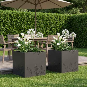 vidaXL Plantenbak 2 st Zwart 50 x 50 x 49 cm Koudgewalst, Verzenden, Nieuw