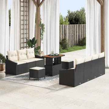 vidaXL Tuinbank Set 10 st Zwart poly rattan, Verzenden, Nieuw