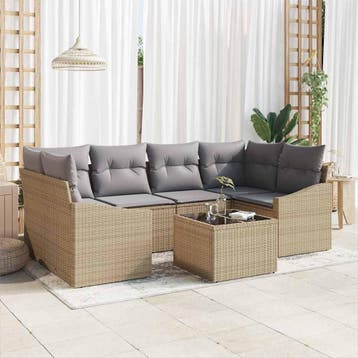 vidaXL Bankstel 7 st Beige en Grijs poly rattan, Verzenden, Nieuw