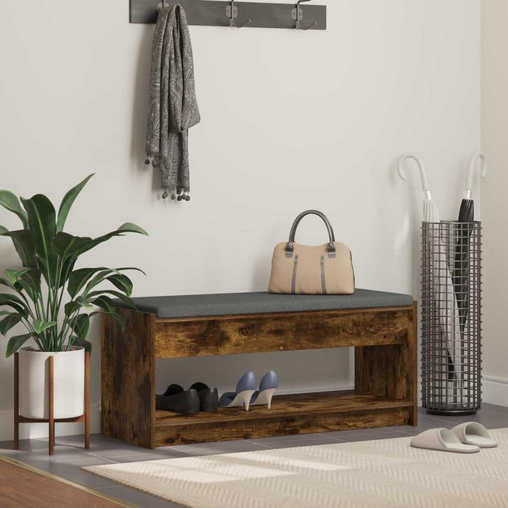 vidaXL Hallenbank met kussen met plank Gerookte Eik 103 x 38, Huis en Inrichting, Overige Huis en Inrichting, Nieuw, Verzenden