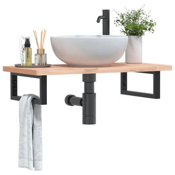 vidaXL Badkamer wandschap staal en massief beukenhout, Verzenden