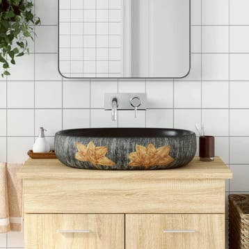 vidaXL Opzetwasbak ovaal 59x40x14 cm keramiek grijs en zwart, Verzenden, Nieuw