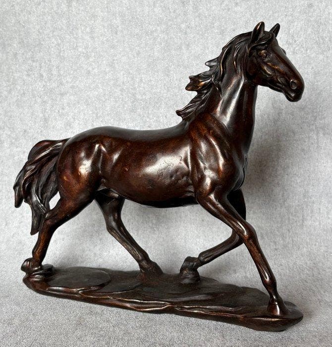 Beeld, Lopend paard 27 cm - 24 cm - Brons, Antiek en Kunst, Curiosa en Brocante