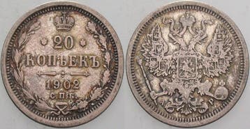20 Kopeken 1902 St Petersburg Russland Nikolaus Ii 1894-1917, Verzenden