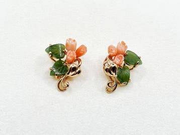 Corail - jade, corail - Broche - Broche / Boucles doreilles