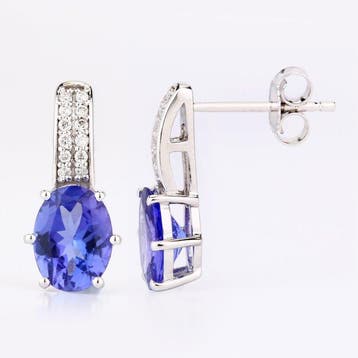Oorbellen - 14 karaat Witgoud - 2.32ct. tw. Tanzaniet -