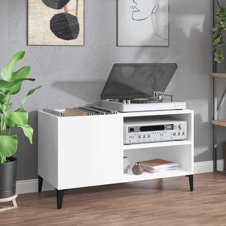 vidaXL Platenkast 84,5x38x48 cm bewerkt hout wit, Maison & Meubles, Armoires | Autre, Envoi