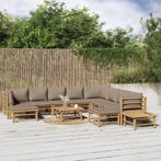 vidaXL 12-delige Loungeset met kussens bamboe taupe, Verzenden, Nieuw, Loungeset