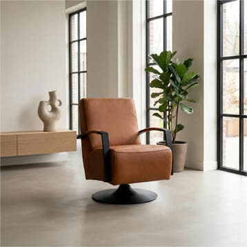 Set van 2 Leren draaifauteuils Mood - Rancho Cognac, Ophalen of Verzenden
