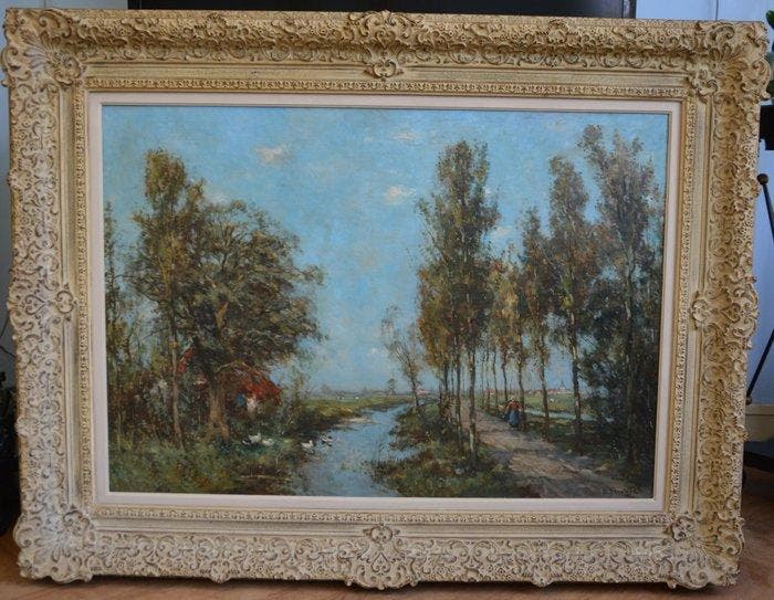 Barend Brouwer (1872-1936) - Polderlandschap-Top/groot werk, Antiek en Kunst, Kunst | Schilderijen | Klassiek
