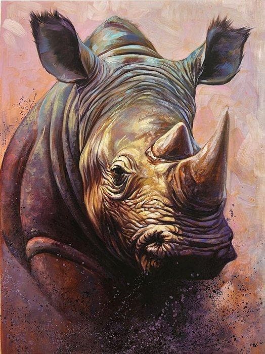 Darvis (XX) - Rinoceronte en la Neblosa del Tiempo, Antiquités & Art, Art | Peinture | Moderne