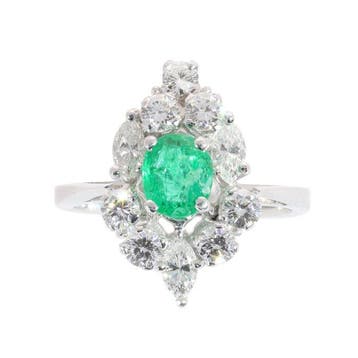 Bague - 18 carats Or blanc - Diamant - Émeraude vintage, Nieuw