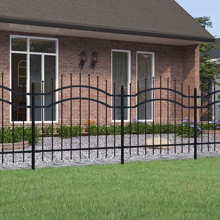 vidaXL Tuinhek Woerden met speerpunt zwart 240x100 cm staal, Jardin & Terrasse, Clôtures de jardin, Envoi