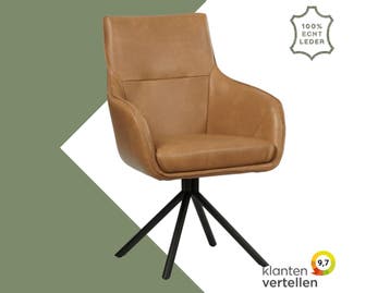 Leren draaibare eetkamerstoel Fancy - Granada Sahara, Nieuw, Leer, Ophalen of Verzenden, 90 cm of meer