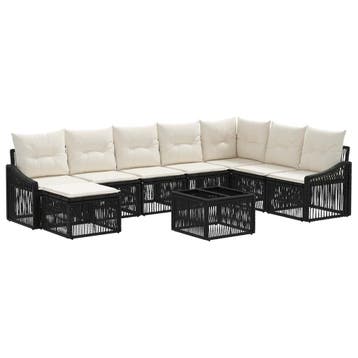 vidaXL Tuinbank Set 9 st Zwart poly rattan, Tuin en Terras, Verzenden, Nieuw