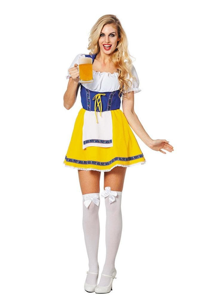 Dirndl Jurk Oktoberfest Geel Blauw, Kinderen en Baby's, Carnavalskleding en Verkleedspullen, Nieuw, Verzenden