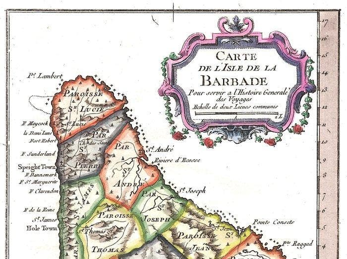 Barbados - .; N. Bellin - Carte de lIsle de la Barbade -, Boeken, Atlassen en Landkaarten