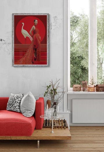 I_KONIQ - Total Red Woman and white Flamingo