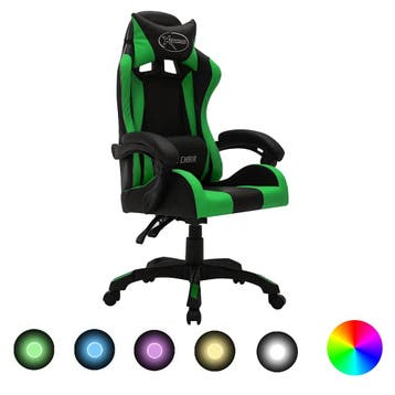 vidaXL Racestoel met RGB LED-verlichting kunstleer groen en, Verzenden, Nieuw