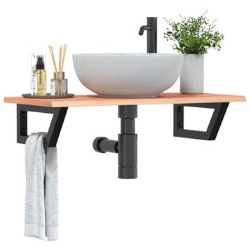 vidaXL Badkamer wandschap staal en massief eikenhout, Verzenden