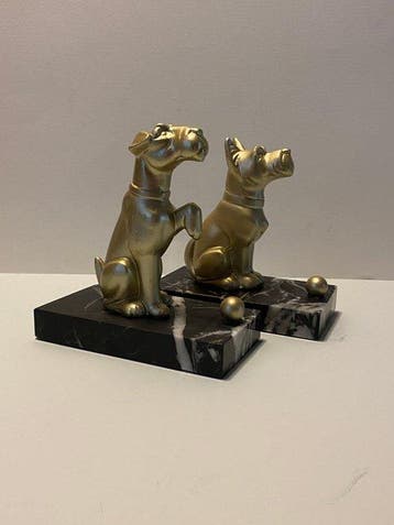 Boekensteunen - art-deco boekensteunen sculptuur hond