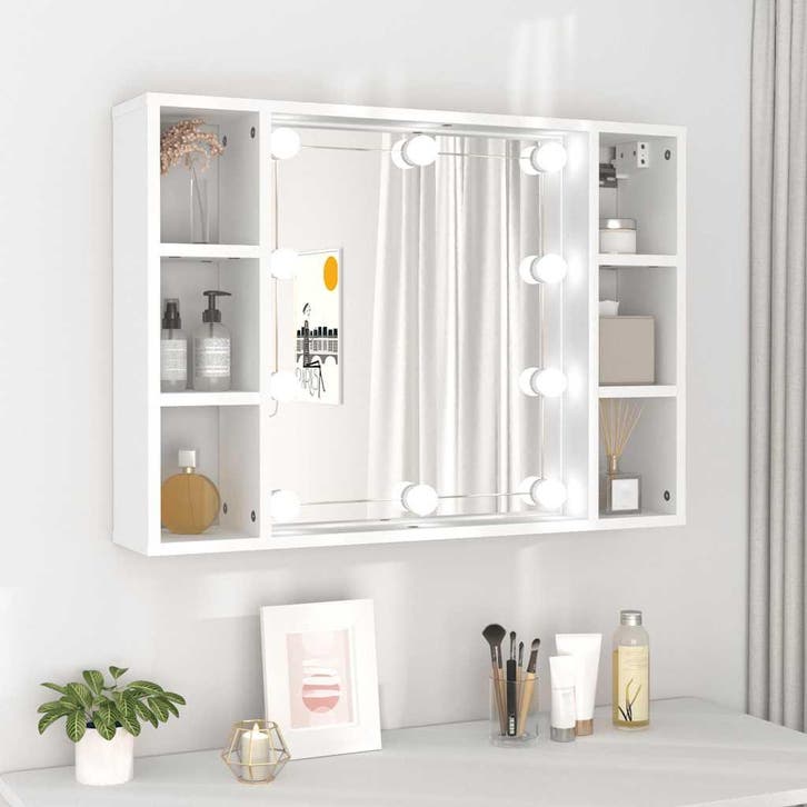 vidaXL Spiegelkast met LED-verlichting 76x15x55 cm wit, Maison & Meubles, Armoires | Autre, Envoi