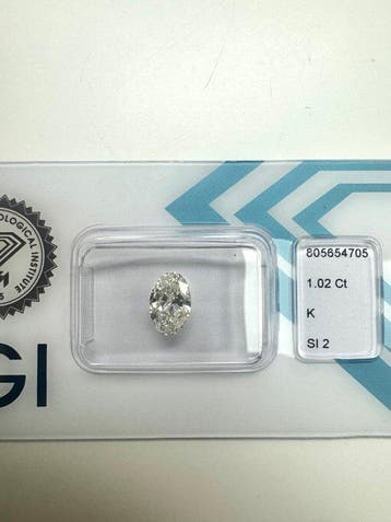 1 pcs Diamant (Natuurlijk) - 1.02 ct - Ovaal - K - SI2 -
