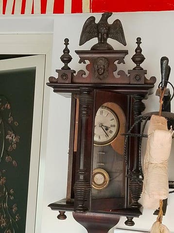 Wandklok - Antiek Messing, IJzer, Hout - 1880-1920