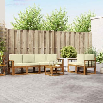 vidaXL Buiten bank set 7 st Natuurlijk en Crème, Verzenden, Nieuw