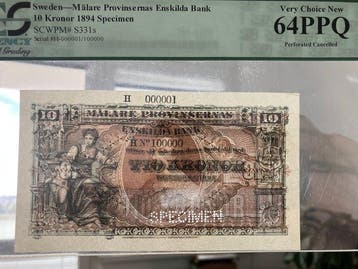 Zweden. - 10 Kronor 1894 - SPECIMEN - Pick S-331s