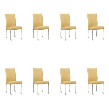 Set van 8 Leren eetkamerstoelen Comfort met wieltjes -, Ophalen of Verzenden