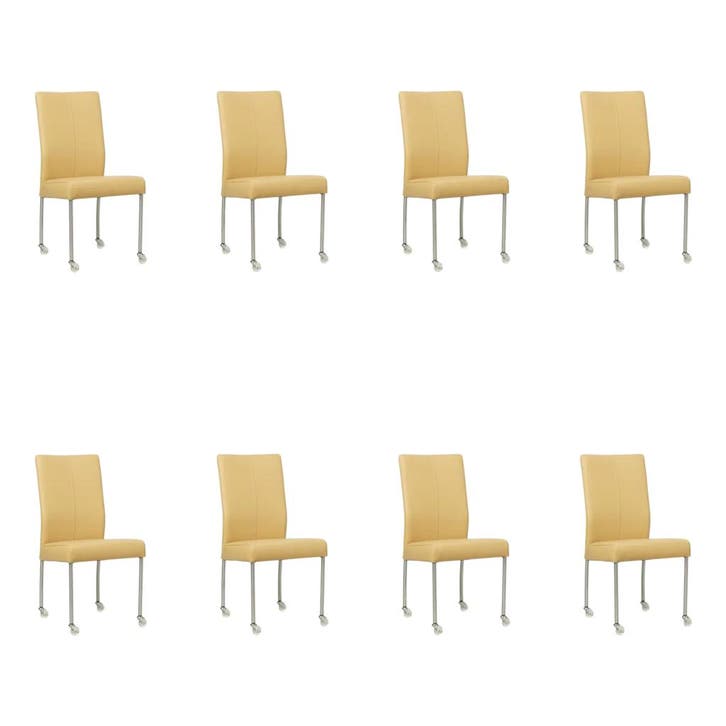 Set van 8 Leren eetkamerstoelen Comfort met wieltjes -, Maison & Meubles, Chaises, Enlèvement ou Envoi