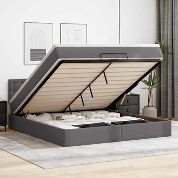 vidaXL Bed poef met matrassen en LEDs 180x200cm kunstleer, Verzenden