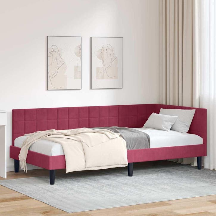 vidaXL Hoek Bed Frame met hoofdeinde Wijnrood 100 cm x 200, Huis en Inrichting, Slaapkamer | Bedden, Nieuw, Verzenden