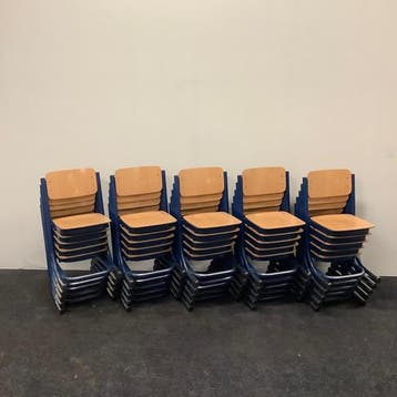 complete set 20 stuks schoolstoelen Presikhaaf (gele stip),, Gebruikt, Hout, Vijf, Zes of meer stoelen
