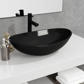 vidaXL Wasbak 54,5x35x15,5 cm gehard glas zwart, Verzenden, Nieuw