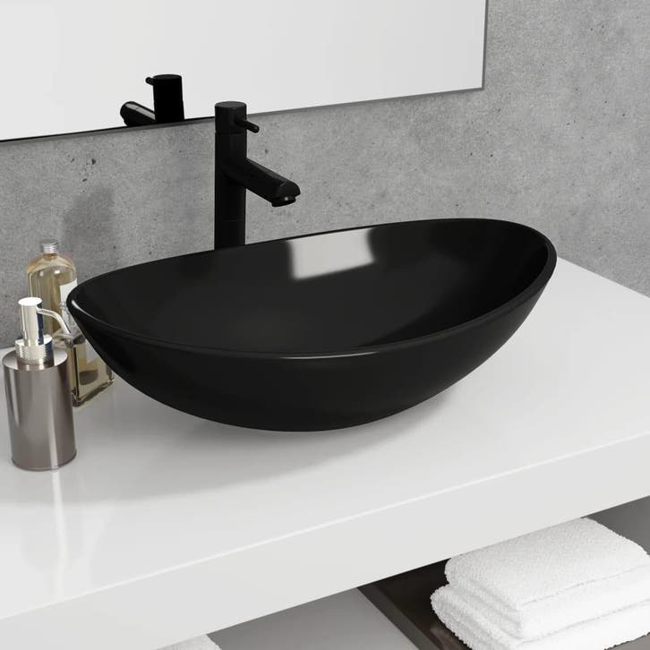 vidaXL Wasbak 54,5x35x15,5 cm gehard glas zwart, Doe-het-zelf en Bouw, Sanitair, Nieuw, Verzenden