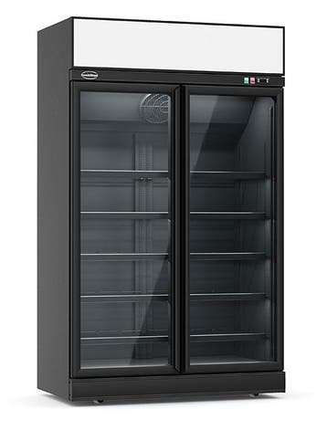 Koelkast 2 Glasdeuren Zwart Ins-1000R Bl, Verzenden, Nieuw in verpakking, Koelen en Vriezen