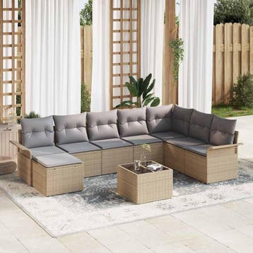 vidaXL Tuinbank Set 9 st Beige poly rattan, Verzenden, Nieuw