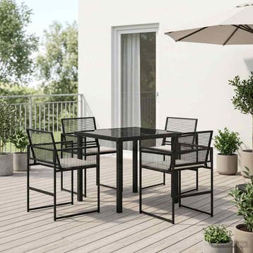 vidaXL Tuin Eettafel Set 5 pcs Zwart poly rattan, Verzenden, Nieuw