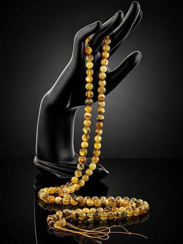 Collier mala Yapa en ambre balte - ambre naturel miel -