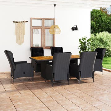 vidaXL 7-delige Tuinset met kussens poly rattan donkergrijs, Verzenden, Nieuw, Tuinset