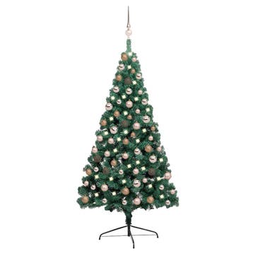 vidaXL Kunstkerstboom met verlichting en kerstballen half, Verzenden