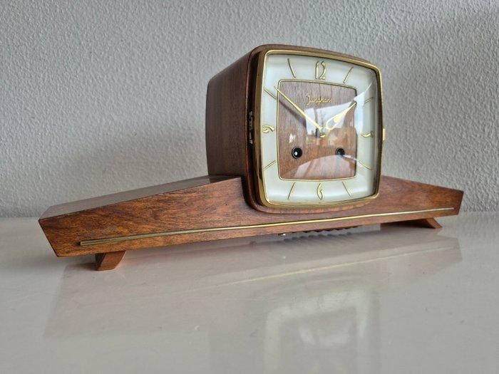 Klok - Junghans - Hout, Messing, Glas - 1950-1960 -, Antiek en Kunst, Curiosa en Brocante