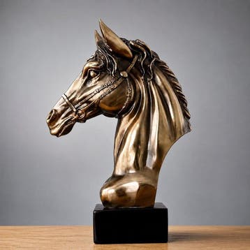 sculptuur, Luxury Bronze Effect Resin Horse Head Sculpture